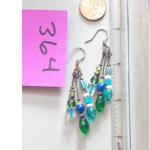 Artisan earrings  364#Fs NEW bohemian Blue Fringe long dangle earrings handmade - Picture 4 of 5